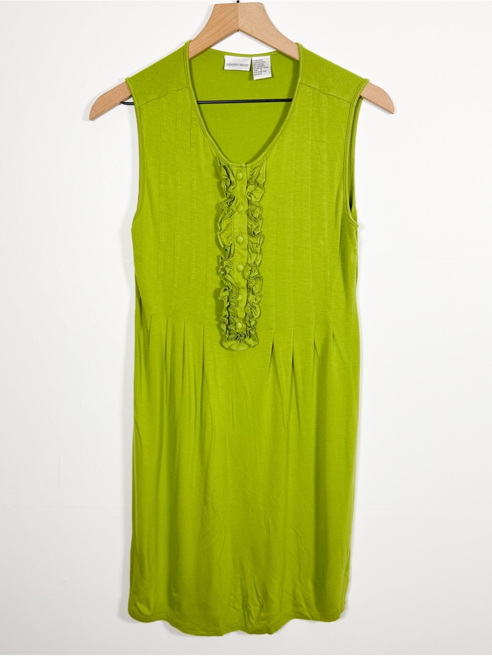 Vintage NEWPORT NEWS Ruffle Front Lime Green Pintuck Shift Dress Sz M